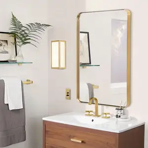 Yuvarlatılmış köşeler ile tuvalet ayna ev dekor anti-pas altın duvar aynası oturma odası için