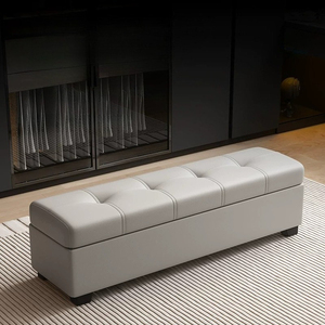 Contemporary Faux Leather <strong>Storage</strong> <strong>Bench</strong>, Tufted Top Hidden <strong>Storage</strong> Ottoman, Long Upholstered <strong>Bench</strong> <strong>for</strong> Living Room - Product Image 1