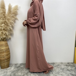 Abaya Nida unie à poignets élastiqués avec hijab intégré, Jilbab une pièce, Abayas de prière avec poches latérales 6675 # - Product Image 5