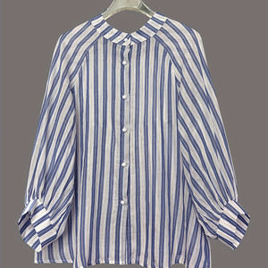 Top a Righe da Donna Enyami, Bluse con Scollo a V e Maniche a Sbuffo, Camicie Larghe e Fluide - Product Image 5