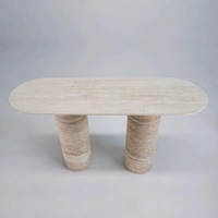 Table basse ovale de luxe en pierre naturelle, style nordique, pour salon, avec plateau en marbre travertin blanc