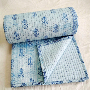 Traditional Cotton Quilt With Floral Print Handmade All Season Reversible <b>Bedding</b> 60x90 Inches - Product Image 1