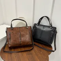 Tas Tote kapasitas besar wanita, tas bahu tunggal mode Eropa dan Amerika, tas Tote Retro untuk wanita, tas selempang sederhana