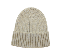 Bonnet en tricot côtelé doux thermique effet scintillant couleur avoine, bonnet d'hiver à revers roulé pour femme, usage quotidien et festif, personnalisable OEM