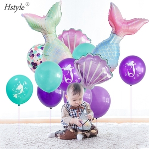 22 Uds globos de sirena decoraciones de fiesta Pastel color liso Concha en forma de globo sirena bajo el mar chica regalos de cumpleaños - Product Image 2