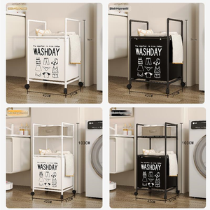 Huishoudelijke opbergwagen met wielen, wasmandrek, verrijdbaar opbergrek met wasmandkar - Product Image 2