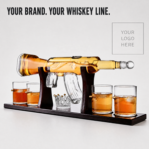 Set de Regalo de Decantador de Whisky con Forma de Rifle AK47, 4 Vasos en Forma de Bala y Soporte de Madera para Bar en Casa, Ideal para Hombres Militares, Venta al Por Mayor - Product Image 4