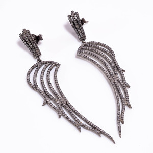 ต่างหู Angel Wing Long dangle ประกายเพชรหรูหรา925คริสตัลเงินสเตอร์ลิงต่างหูทำด้วยมือสีดำ - Product Image 3