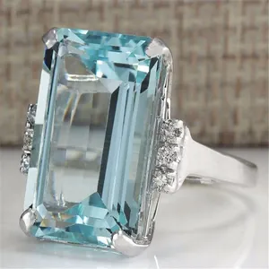 Cincin Topaz Biru Perak 925 untuk Wanita, Perhiasan Cincin 925 Perak Batu Permata Pirus