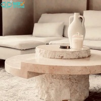 Table basse HZX en travertin, fibre de verre et marbre, étanche, pour salle de bain moderne, cuisine, villa, mobilier blanc, beige, café