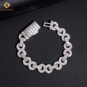 Bracelet de luxe en argent sterling S925 avec moissanite, chaîne cubaine, pour soirée, style vintage hip-hop, unisexe, bijoux taille baguette - Product Image 1