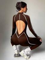 Combinaison de yoga taille haute pour femme grande taille, dos découpé, unie, en tissu intelligent imperméable et respirant, extensible dans les quatre sens, longueur intégrale, pour le fitness