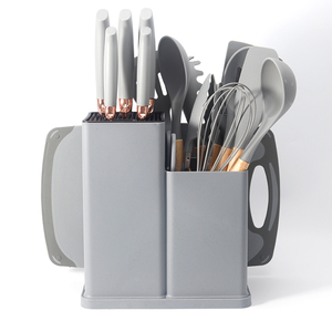 Heat Resistant 19-Piece Eco-Friendly <b>Silicone</b> Kitchen Cooking Utensils Set with Wood Hand Grip and Knife - Product Image 3
