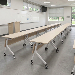 Modern Flip Top Training <b>Desk</b> MDF & Cold-rolled Steel Tube Light Wood Color <b>Foldable</b> Movable Caster for School Office Use XK-003 - Product Image 4