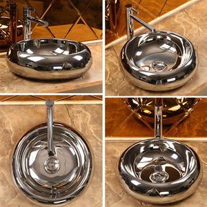 Golden Ceramic Countertop <b>Basin</b> <b>Round</b> Easy Cleaning Sink For Bathroom - Product Image 3
