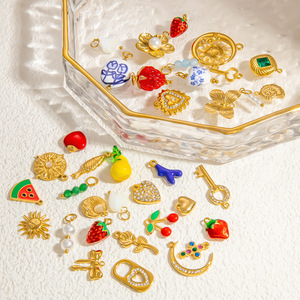 Colgantes de Moda, Dijes de Acero Inoxidable con Baño de Oro de 18k, Forma de Comida, Fresa, Cereza, Engaste de Bisel, Accesorios de Joyería Unisex - Product Image 1