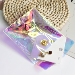 Small Pvc Holographic Shinny Laser Plastic Envelope Pouch with Metal Button for Jewelry Earring <b>Ring</b> Necklace Packaging Bag - Product Image 5