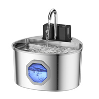 Fontaine à eau automatique sans fil en acier inoxydable pour chats 2,6 L avec filtre, capteur de mouvement, pompe silencieuse à faible bruit, fenêtre octogonale pour chats et chiens