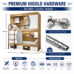 Letto a Castello Moderno con Struttura in Legno, Armadio Contenitore e Tenda Privacy - Letto a Castello Personalizzato per Dormitorio, Hotel e Appartamenti - Product Image 4
