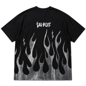 T-shirt da uomo in cotone distressed con strass e lettere stile messicano, design SAD BOYZ by Junior H Flame, colore nero - Product Image 1