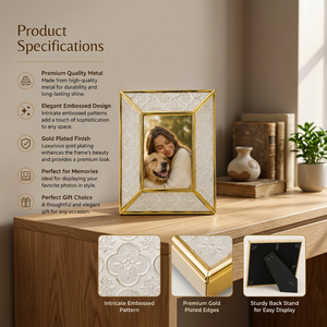Elegant <b>Gold</b> Plated Metal Photo <b>Frame</b> With Embossed Design For Home Decor - Product Image 1