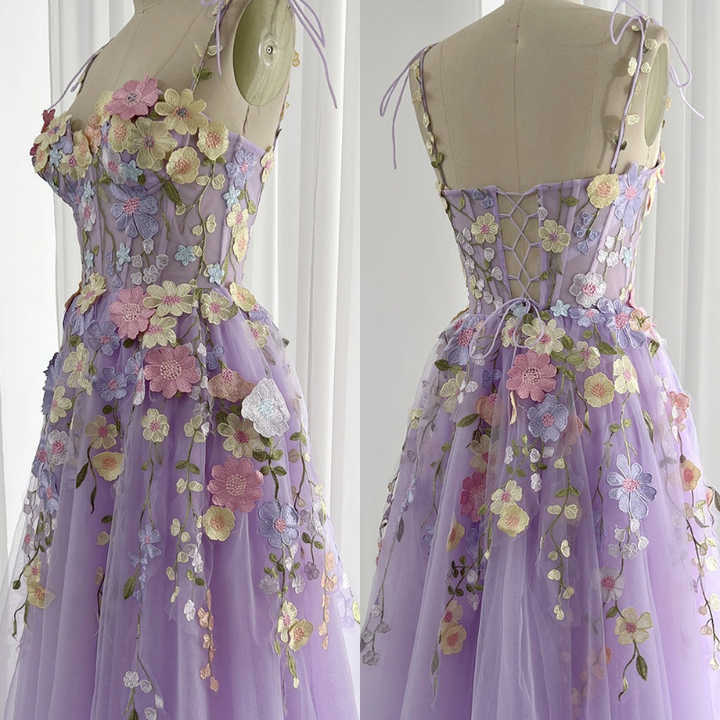 Quality Evening Dress A line Sequined Floral Tulle Embroidery Guest Dress Side Slit Long Party Wear main image 1