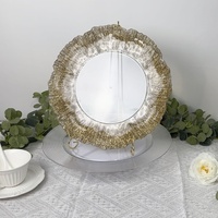 Nouveau Style Européen 13 Pouces Rond Décoration de Table Mariage Fête Motif Floral Or Argent Assiettes de Présentation en Plastique