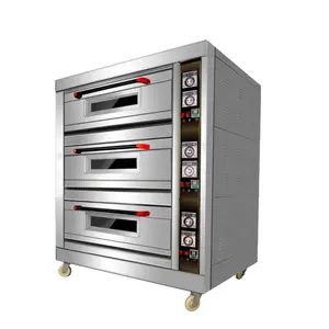 Mesin Oven panggang roti, industri profesional Oven panggang Pizza 3 Deck 6 Tray kue listrik Built-in Oven