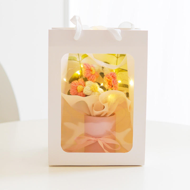 Puff flower gift bag style-pink