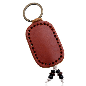 Porte-clés en cuir de <span class=keywords><strong>vachette</strong></span> vintage cousu à la main <span class=keywords><strong>Double</strong></span> pendentif Simple personnalité porte-clés léger pour hommes femmes sacs grande clé - Product Image 3