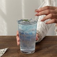 Tasse à café isotherme en verre avec paille, mug portable pour Americano glacé, boissons froides et lait, motif lettres bleues