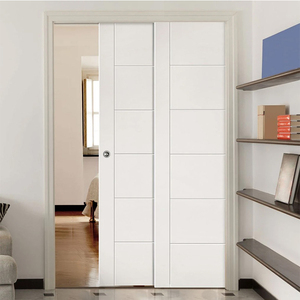 ハウスヴィラインテリアルームダブルリーフソリッドウッドフレームドアシステムデザインカスタムオーク材ベニヤ木製スライディングガラスポケットドア - Product Image 2