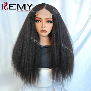 Parrucca KEMY HAIR con Chiusura in Pizzo 4*4 Senza Colla, Resistente al Calore, Capelli Umani Remy Afro Kinky Lisci Lunghi Ricci per Donne di Colore - Product Image 2