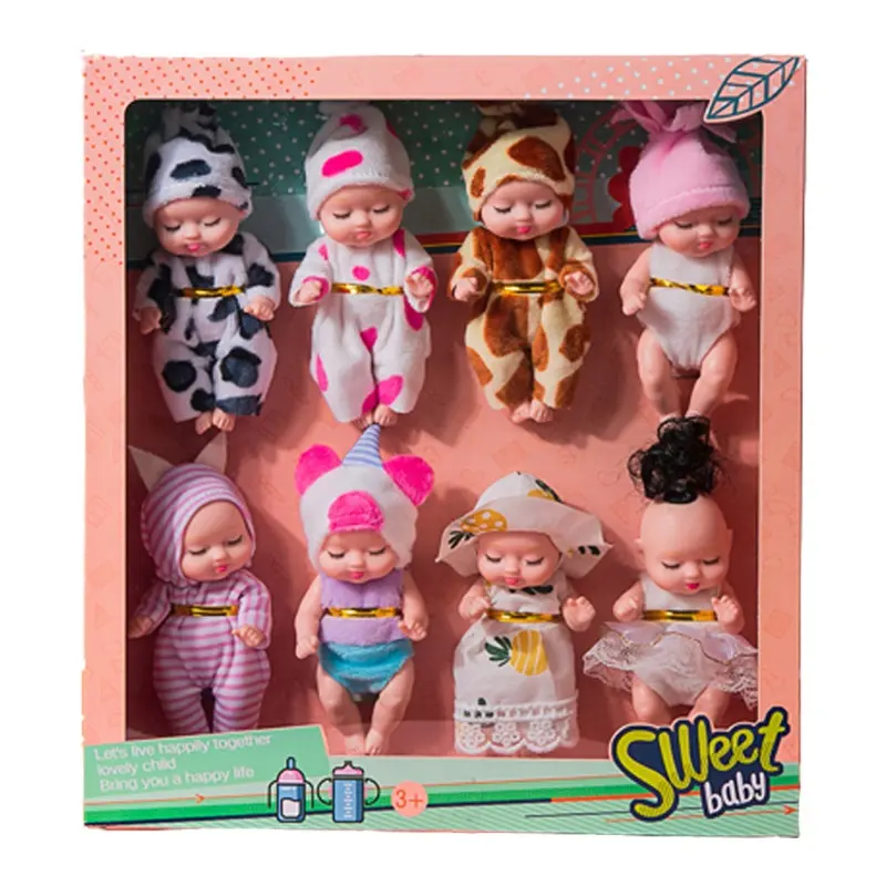 Dropshipping 3.5 inch Animal series sleep doll six doll suits bionic cute 8cm baby sleeping boby toy gift box bjd doll full set