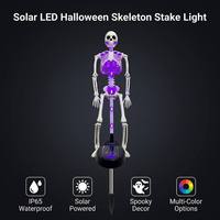 Lámpara Solar de Halloween para Exteriores, Diseño de Esqueleto, IP65 Impermeable, LED Multicolor, 68 cm, Lámpara de Jardín