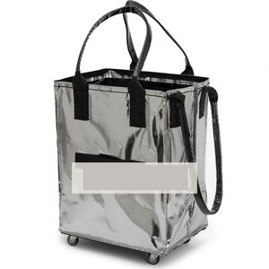 Sac de transport et de courses pliable en polyester noir réutilisable avec logo personnalisé, à roulettes, capacité 66 lb - Product Image 1