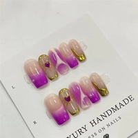 Venta al por Mayor de 10 Uñas Postizas Pintadas a Mano con Gel, Hermosas y Lujosas, Diseño Personalizado, Uñas Postizas Hechas a Mano