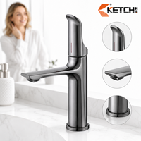 Robinet de lavabo moderne minimaliste à levier unique, bec conique, corps incurvé, en alliage de zinc chromé poli