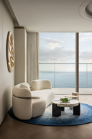 Ensemble de canapé en tissu moderne de luxe à trois places et table basse pour hôtel, villa, appartement - Mobilier commercial durable avec structure en bois