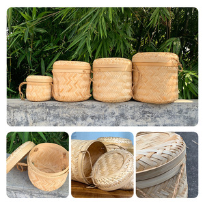 Conteneurs alimentaires tissés en bambou, boîtes de rangement rondes pour la cuisine, matériau en bambou naturel fait à la main pour l'emballage du thé, des gâteaux de lune et des Zongzi - Product Image 1