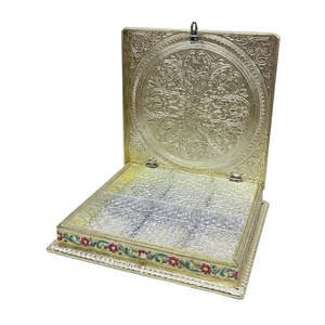Caja de Madera Plegable Hecha a Mano para Frutos Secos, con Grabado de Pavo Real en Plata Meenakari, Lámina Metálica, Premium, Multicompartimentos, para Bodas y Fiestas - Product Image 5