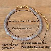 Bracelet Délicat en Acier Inoxydable Plaqué Or 18 carats PVD avec Perles Facettées de 4 mm, Bijou Minimaliste en Cristal de Guérison pour Femmes, Vente en Gros