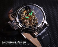 Montre mécanique de luxe pour hommes Winner Retro Classic Squelette Design avec aiguilles lumineuses étanches Bracelet en cuir Cadran en verre Fenêtre