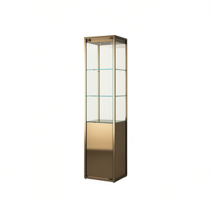 Vitrine en fer 45x45x190cm, bronze laqué, base en verre avec éclairage LED, présentoir de table - Product Image 2