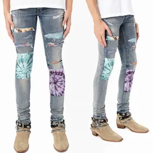 OEM оптовая цена, новейшие частные Брендовые брюки, джинсовые брюки, заплатки, обтягивающие джинсы с нашивками для мальчиков