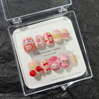 Faux Ongles Populaire et Vente Flash, Cartoon Kawaii Courts Carrés Ronds Labubu, Fait Main de Luxe, Ongles à Coller pour Filles, Nail Art