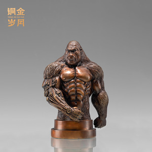 Figura Decorativa de Gorila King Kong de Cobre Dorado Antiguo para Oficina, Marca Liba - Product Image 3