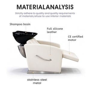 Fauteuil de lavage moderne en cuir PU noir avec cuvette en céramique blanche, commande manuelle, repose-pieds réglable, lit de lavage pour salon de coiffure - Product Image 4