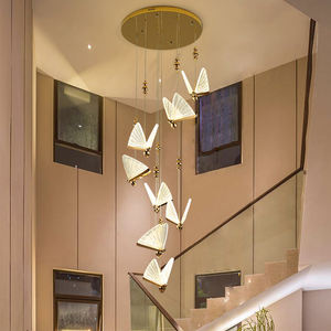 Long <b>Chandeliers</b> Glass Gold Butterfly <b>Crystal</b> Villa Hanging Nordic Pendant Light for Staircases - Product Image 3