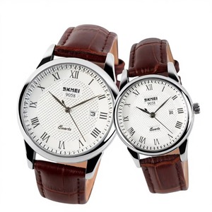 Montres-bracelets en cuir étanches à mouvement à quartz avec grand cadran simple et calendrier pour hommes et femmes - Product Image 1